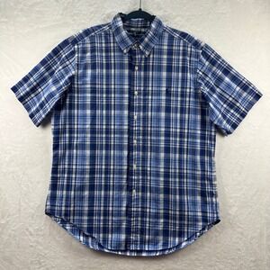 Ralph Lauren Classic Fit Plaid Short Sleeve Button Down Shirt Mens LG Blue White